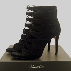 Kenneth Cole Black Suede Caged Barlow Heels sz 7.5